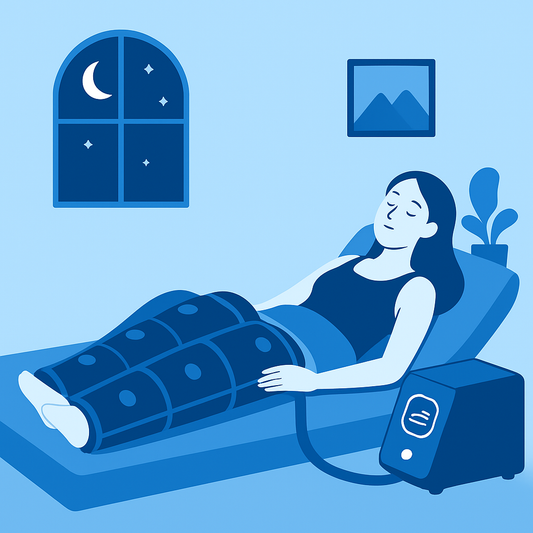 Femme se relaxant pendant une séance de pressothérapie pour améliorer la qualité du sommeil et faciliter l’endormissement